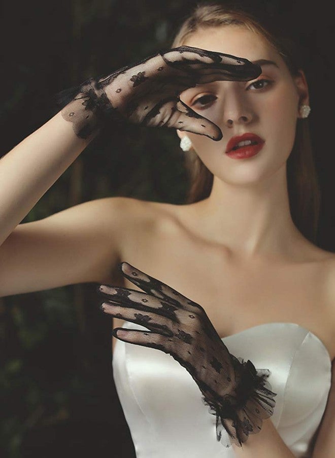 QRBTSCL YCShun Women's Short Lace Bridal Wedding Party Gloves Vintage Lace 2021 Tea party Prom Evening Gloves Black - Image 2